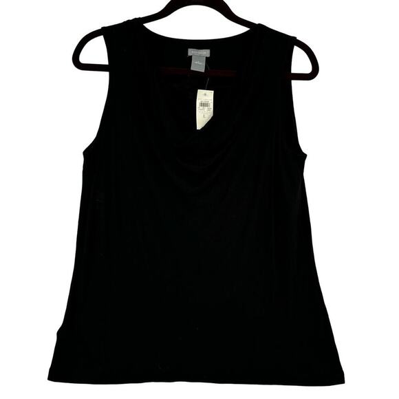 Ann Taylor Drape Neck Sleeveless Top Lace Panel Viscose Blend Black Size L - Picture 10 of 10